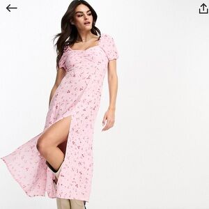 & Other Stories Pink Floral Puff-Sleeve Midi Dress with Split